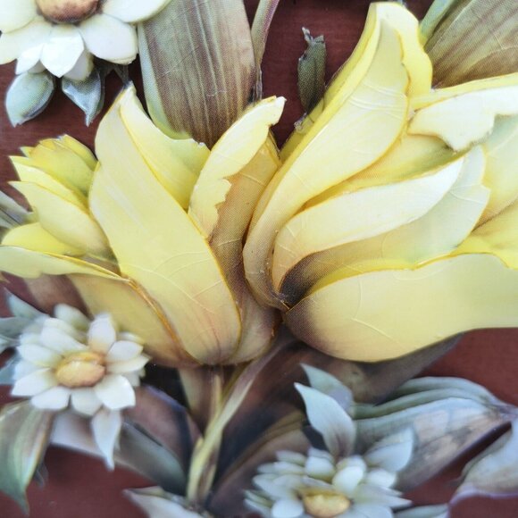 Vintage 3D Decoupage Yellow Tulips Picture In Wooden Frame 14"x12" - Picture 10 of 12